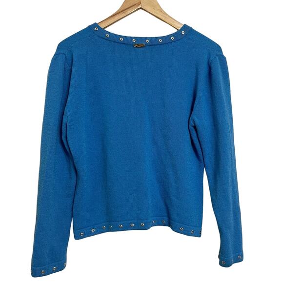 St. John Sport Light Blue Santana Knit V- Neck Sweater Size S - Picture 2 of 4